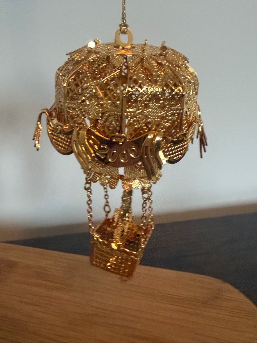 Gold Plated Hot Air Balloon Hanging Ornament - Decorative Home Accent